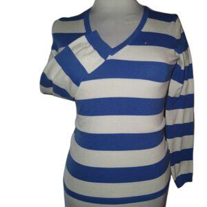 Tommy Hilfiger Nautical Striped Long Sleeve V-Neck Knit Pullover
